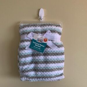 🎉HP🎉New Striped Textured Fleece Blanket - Gray, Blue and White
